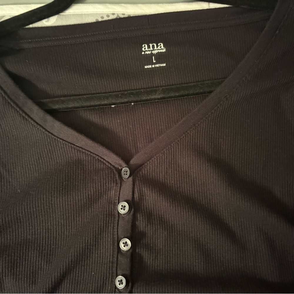 a.n.a Black Long Sleeve Women's Thermal Henley Tee - Picture 7 of 7